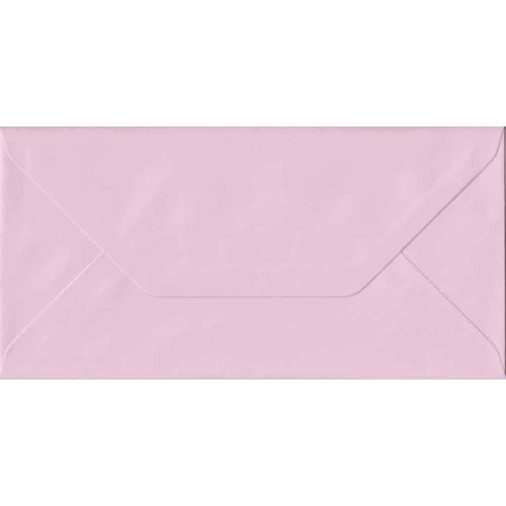 100 DL Pink Envelopes. Baby Pink. 110mm x 220mm. 100gsm paper. Gummed Flap.
