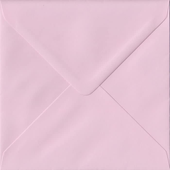 100 Square Pink Envelopes. Baby Pink. 155mm x 155mm. 100gsm paper. Gummed Flap.