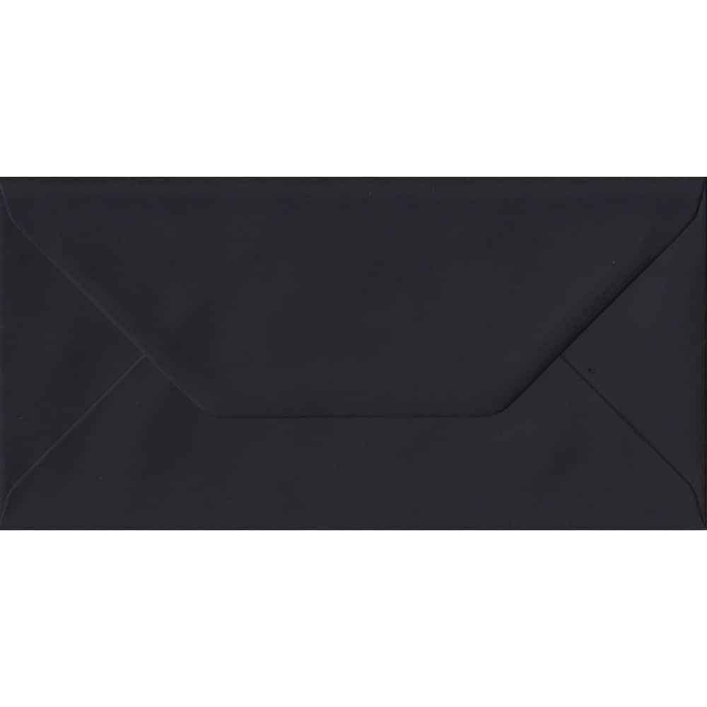 100 DL Black Envelopes. Black. 110mm x 220mm. 100gsm paper. Gummed Flap.