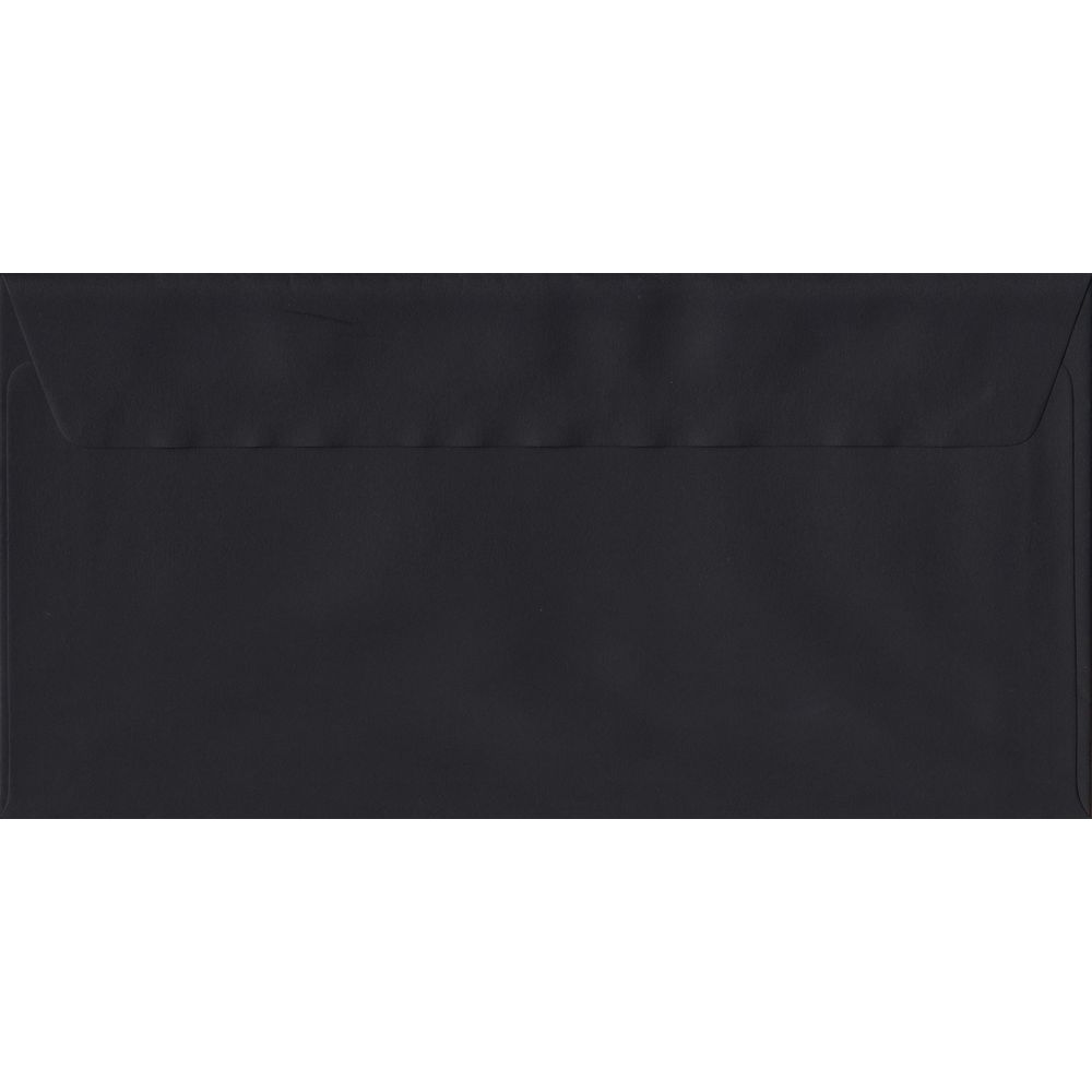 100 DL Black Envelopes. Black. 110mm x 220mm. 100gsm paper. Peel/Seal Flap.