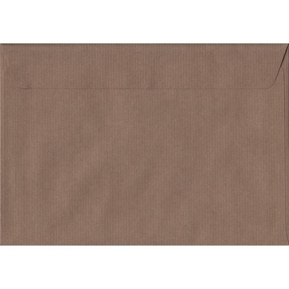 100 A5 Brown Envelopes. Brown Ribbed. 162mm x 229mm. 100gsm paper. Peel/Seal Flap.