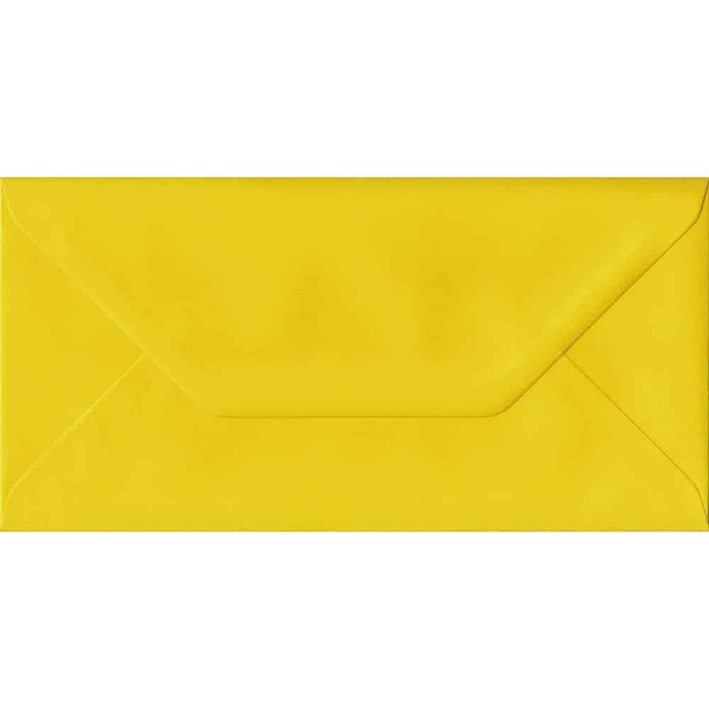 100 DL Yellow Envelopes. Daffodil Yellow. 110mm x 220mm. 100gsm paper. Gummed Flap.