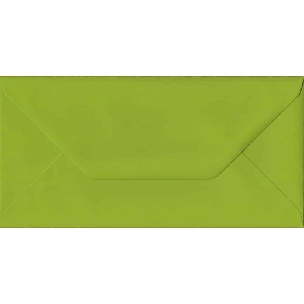 100 DL Green Envelopes. Fresh Green. 110mm x 220mm. 100gsm paper. Gummed Flap.