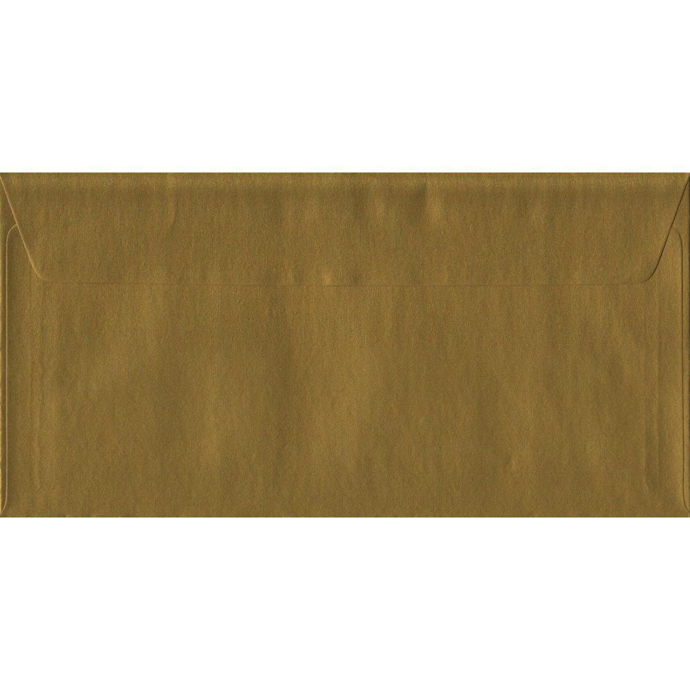 100 DL Gold Envelopes. Metallic Gold. 110mm x 220mm. 100gsm paper. Peel/Seal Flap.