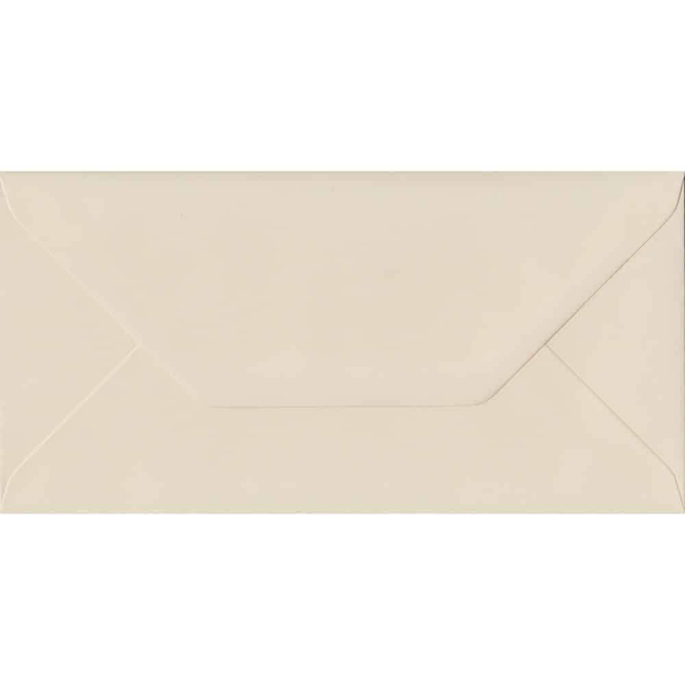 100 DL Cream Envelopes. Ivory. 110mm x 220mm. 100gsm paper. Gummed Flap.