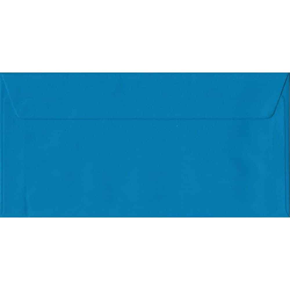 100 DL Blue Envelopes. Kingfisher Blue. 110mm x 220mm. 100gsm paper. Peel/Seal Flap.