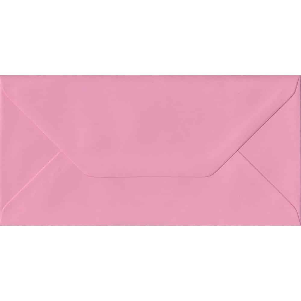 100 DL Pink Envelopes. Pink. 110mm x 220mm. 100gsm paper. Gummed Flap.