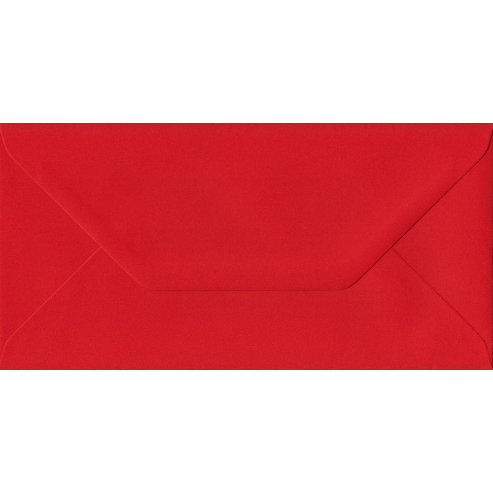 100 DL Red Envelopes. Poppy Red. 110mm x 220mm. 100gsm paper. Gummed Flap.