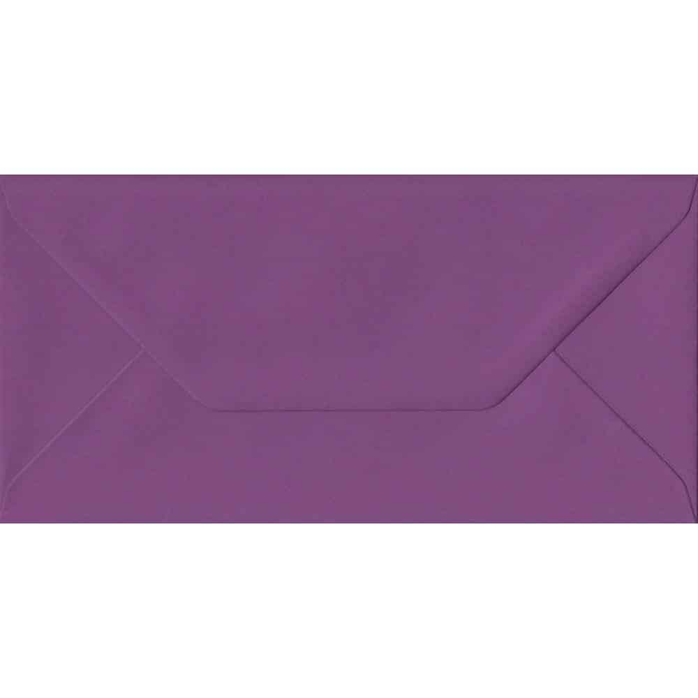 100 DL Purple Envelopes. Purple. 110mm x 220mm. 100gsm paper. Gummed Flap.
