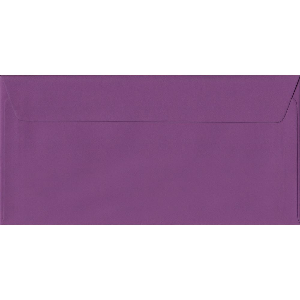 100 DL Purple Envelopes. Purple. 110mm x 220mm. 100gsm paper. Peel/Seal Flap.