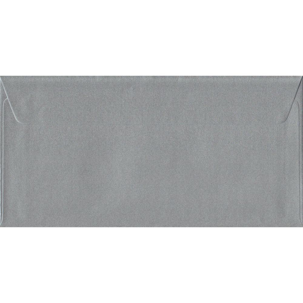 100 DL Silver Envelopes. Metallic Silver. 110mm x 220mm. 100gsm paper. Peel/Seal Flap.