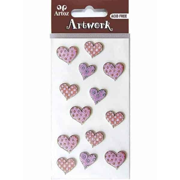 Assorted Patterned Pink Hearts Craft Embellishment By Artoz