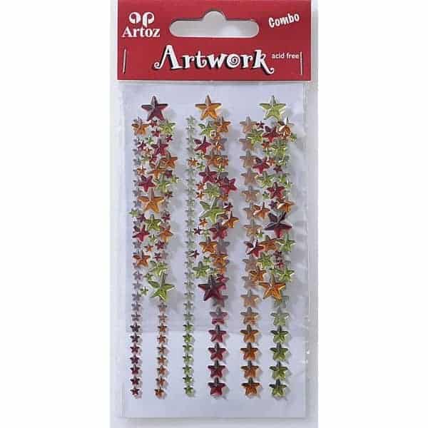 Red, Amber And Green Star Jewels Craft Embellishment By Artoz