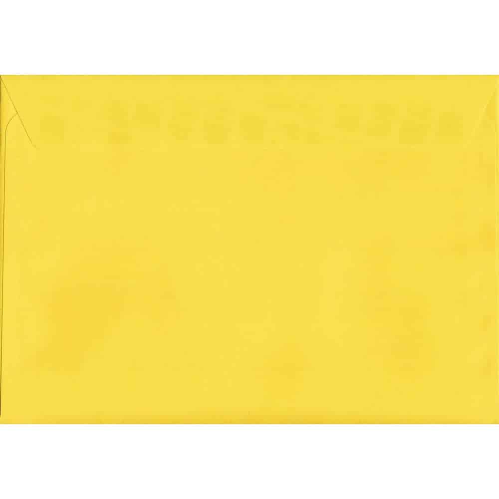 100 A5 Yellow Envelopes. Canary Yellow. 162mm x 229mm. 120gsm paper. Peel/Seal Flap.