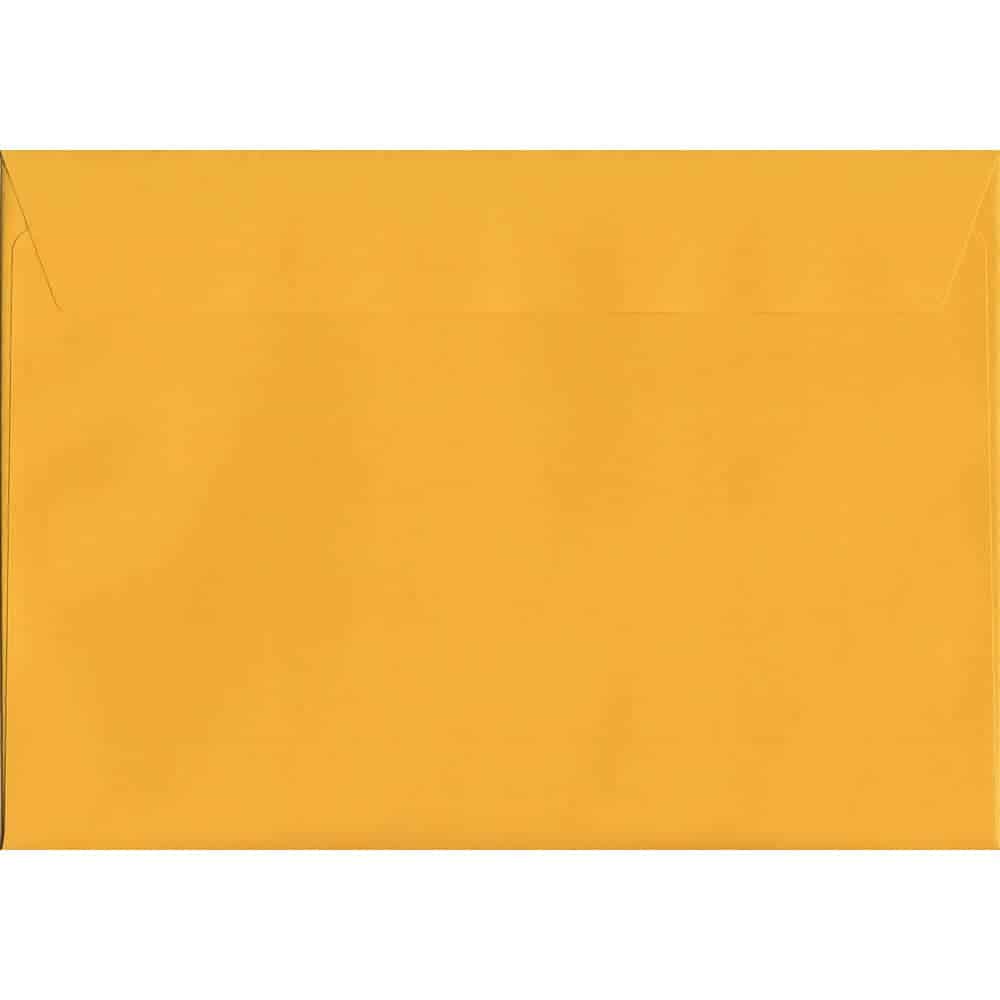 100 A5 Yellow Envelopes. Golden Yellow. 162mm x 229mm. 120gsm paper. Peel/Seal Flap.
