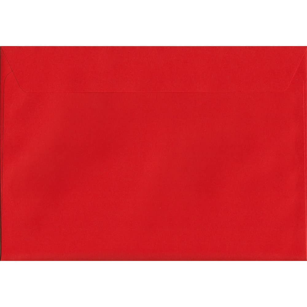 100 A5 Red Envelopes. Pillar Box Red. 162mm x 229mm. 120gsm paper. Peel/Seal Flap.