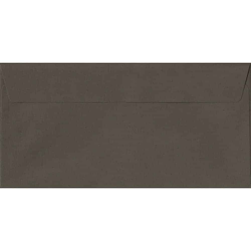 100 DL Grey Envelopes. Graphite Grey. 110mm x 220mm. 120gsm paper. Peel/Seal Flap.