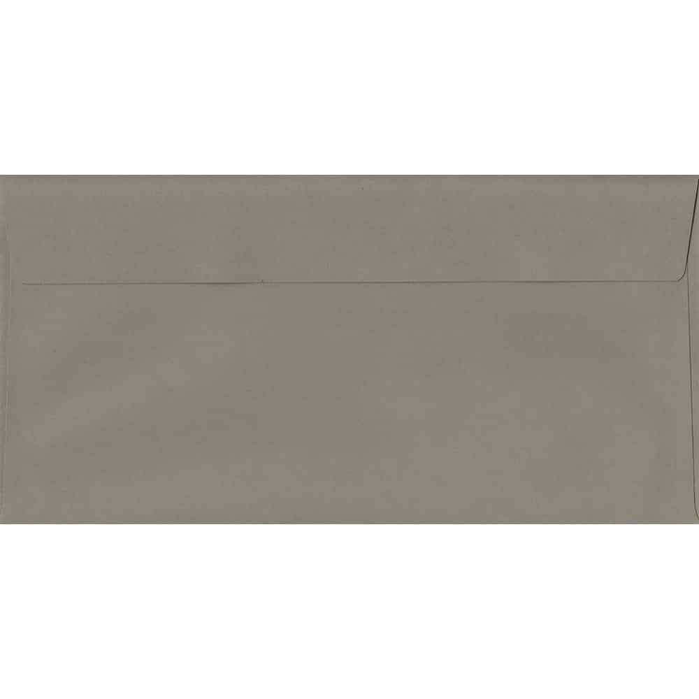100 DL Grey Envelopes. Storm Grey. 110mm x 220mm. 120gsm paper. Peel/Seal Flap.