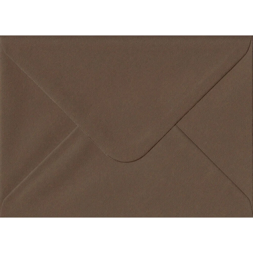 100 A6 Brown Envelopes. Chocolate Brown. 114mm x 162mm. 100gsm paper. Gummed Flap.