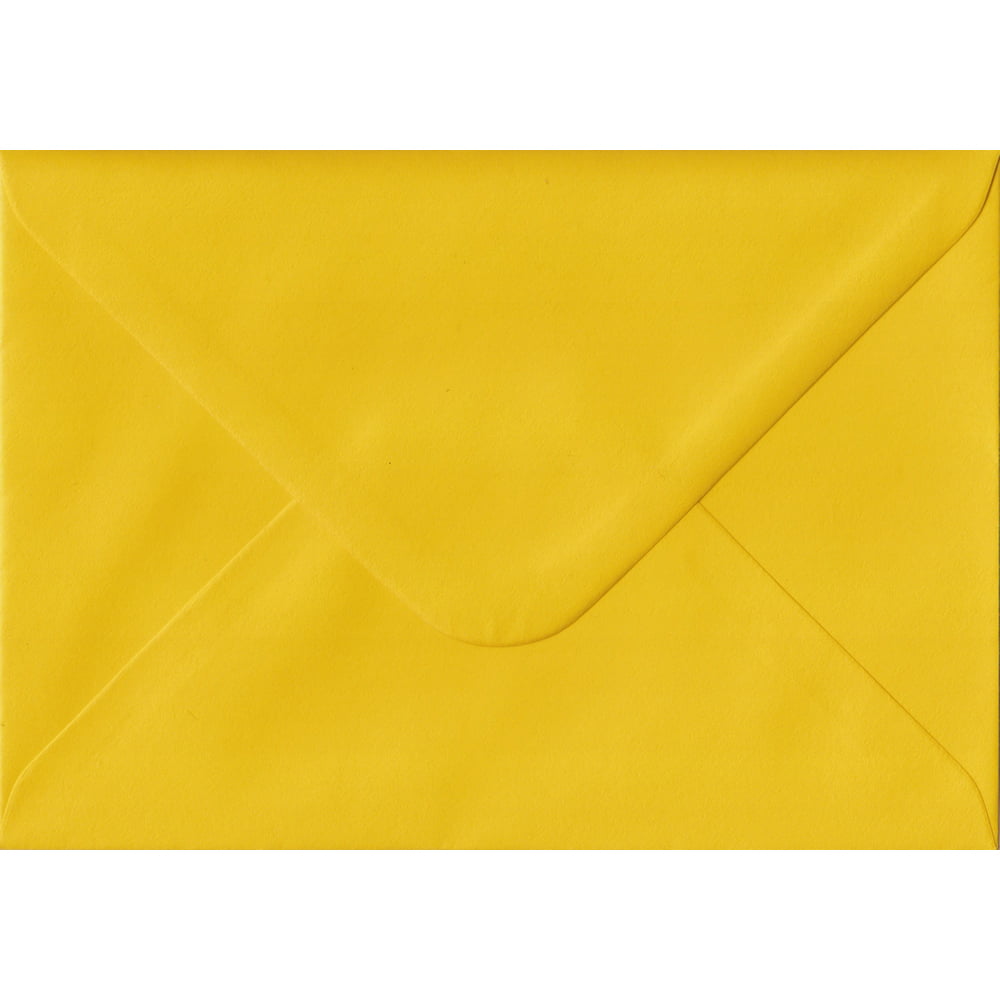 100 A6 Yellow Envelopes. Sunflower Yellow. 114mm x 162mm. 100gsm paper. Gummed Flap.
