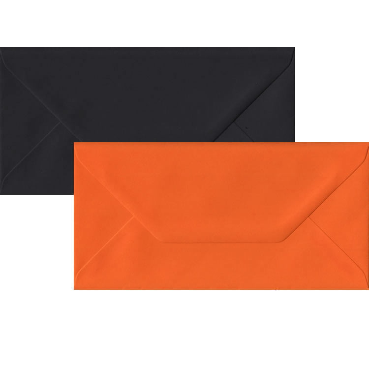 50 Halloween DL Envelopes. Gummed Flap. Multi-Colour 100gsm Smooth Finish. 110mm x 220mm.