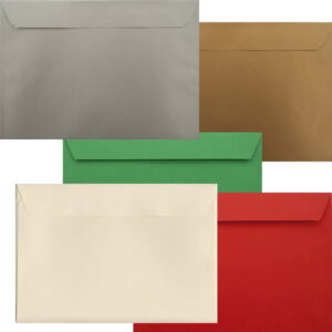 50 Luxury Xmas Colours C5 Envelopes (to fit A5). Peel/Seal Flap. Multi-Colour 120gsm Smooth Finish. 162mm x 229mm.