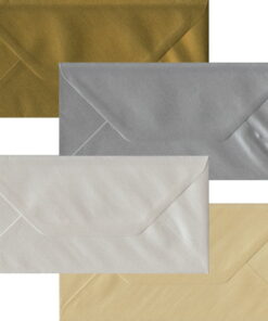 100 Metallic DL Envelopes. Gummed Flap. Multi-Colour 100gsm Pearlescent Finish. 110mm x 220mm.