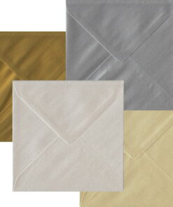100 Metallic Small Square Envelopes. Gummed Flap. Multi-Colour 100gsm Pearlescent Finish. 130mm x 130mm.