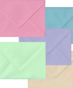100 Pale Pastel 5 x 7 inch Envelopes. Gummed Flap. Multi-Colour 100gsm Smooth Finish. 133mm x 184mm.