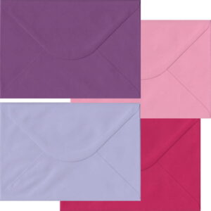 100 Pink Purple C5 Envelopes (to fit A5). Gummed Flap. Multi-Colour 100gsm Smooth Finish. 162mm x 229mm.