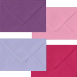100 Pink Purple 5 x 7 inch Envelopes. Gummed Flap. Multi-Colour 100gsm Smooth Finish. 133mm x 184mm.
