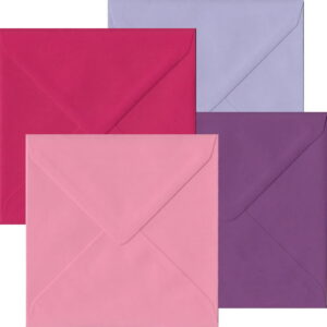 100 Pink Purple Small Square Envelopes. Gummed Flap. Multi-Colour 100gsm Smooth Finish. 130mm x 130mm.