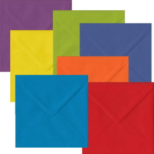 105 Rainbow Spectrum Small Square Envelopes. Gummed Flap. Multi-Colour 100gsm Smooth Finish. 130mm x 130mm.