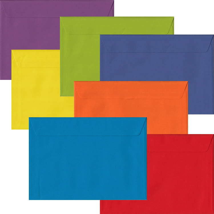 105 Rainbow Spectrum C5 Envelopes (to fit A5). Peel/Seal Flap. Multi-Colour 100gsm Smooth Finish. 162mm x 229mm.