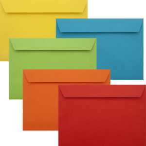50 Luxury Vibrant Colour C5 Envelopes (to fit A5). Peel/Seal Flap. Multi-Colour 120gsm Smooth Finish. 162mm x 229mm.