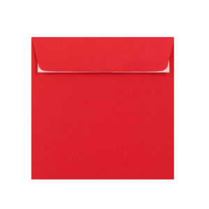 500 Bright Red Square Envelopes Trade Box. Peel/Seal Wallet Flap. Red 120gsm Smooth Finish. 155mm x 155mm.