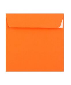 250 Orange Large Square Envelopes Trade Box. Peel/Seal Wallet Flap. Orange 120gsm Smooth Finish. 220mm x 220mm.