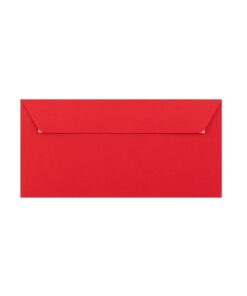 500 Bright Red DL Envelopes Trade Box. Peel/Seal Wallet Flap. Red 120gsm Smooth Finish. 110mm x 220mm.