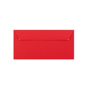 500 Bright Red DL Envelopes Trade Box. Peel/Seal Wallet Flap. Red 120gsm Smooth Finish. 110mm x 220mm.