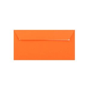 500 Orange DL Envelopes Trade Box. Peel/Seal Wallet Flap. Orange 120gsm Smooth Finish. 110mm x 220mm.