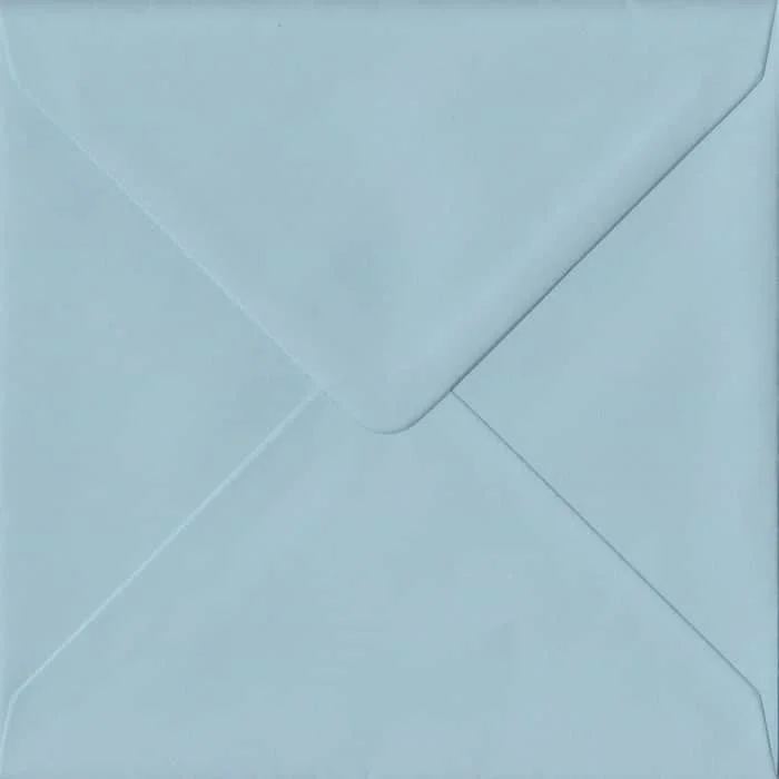 100 Square Blue Envelopes. Baby Blue. 155mm x 155mm. 100gsm paper. Gummed Flap.