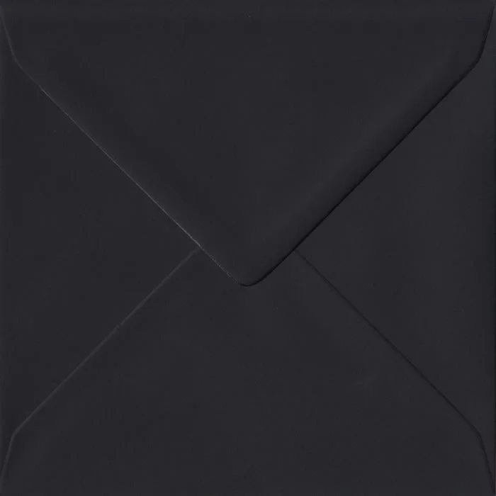 100 Square Black Envelopes. Black. 155mm x 155mm. 100gsm paper. Gummed Flap.