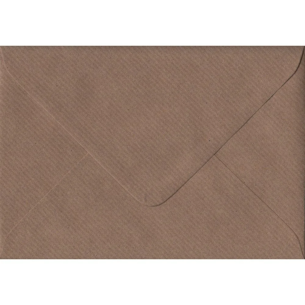 100 A6 Brown Envelopes. Brown Ribbed. 114mm x 162mm. 100gsm paper. Gummed Flap.