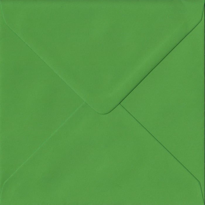 100 Square Green Envelopes. Fern Green. 155mm x 155mm. 100gsm paper. Gummed Flap.