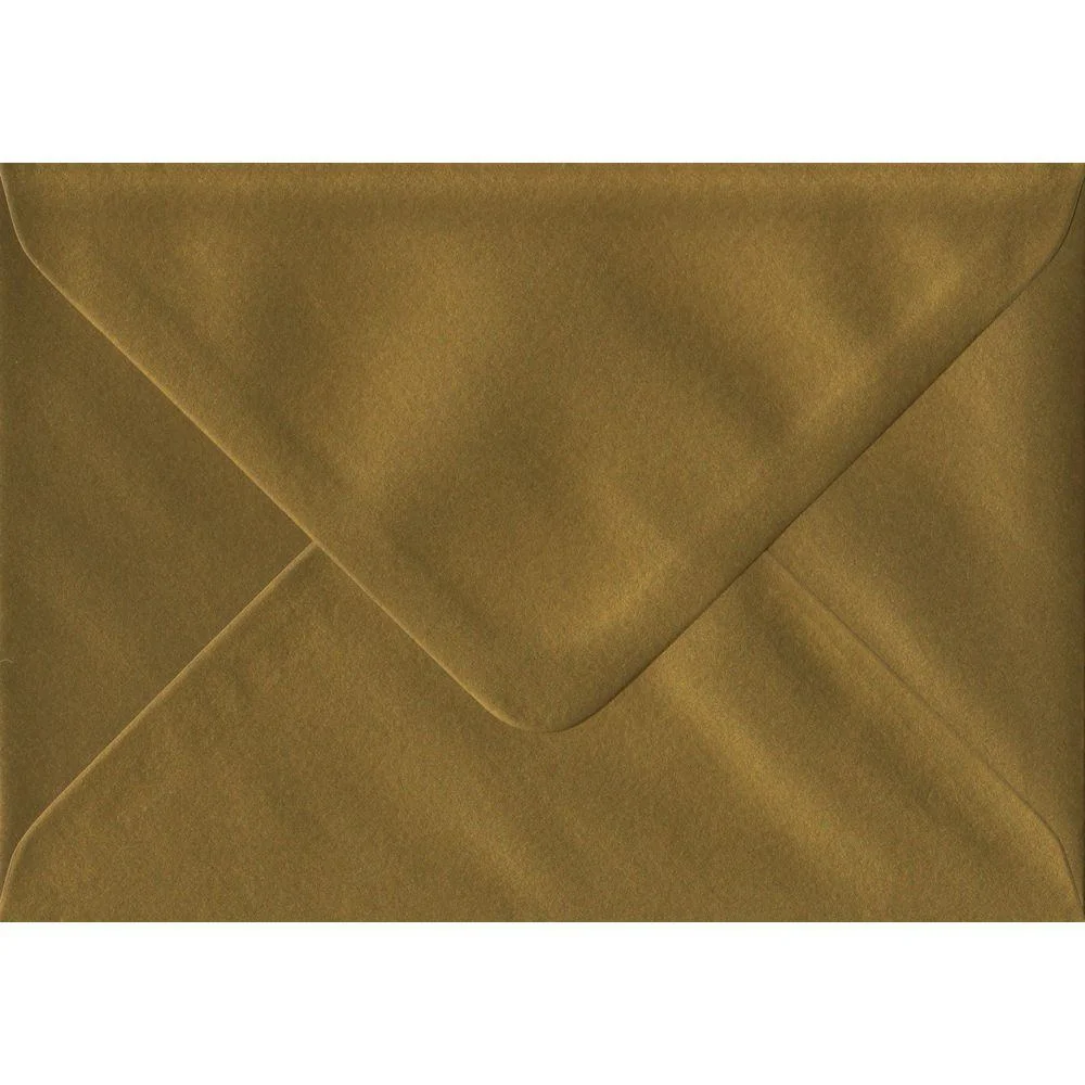 100 A6 Gold Envelopes. Metallic Gold. 114mm x 162mm. 100gsm paper. Gummed Flap.