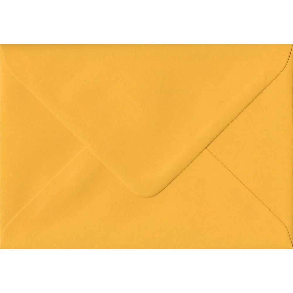 100 A6 Yellow Envelopes. Golden Yellow. 114mm x 162mm. 100gsm paper. Gummed Flap.