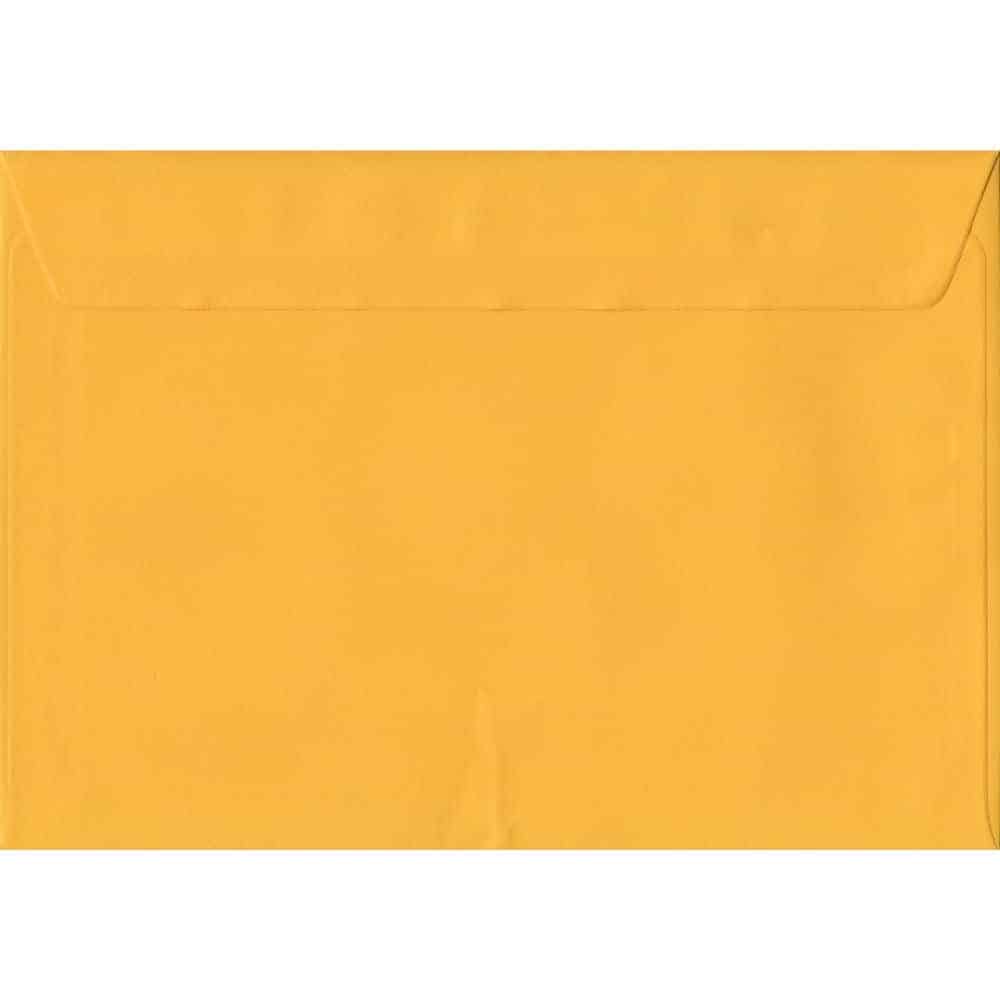 100 A5 Yellow Envelopes. Golden Yellow. 162mm x 229mm. 100gsm paper. Peel/Seal Flap.