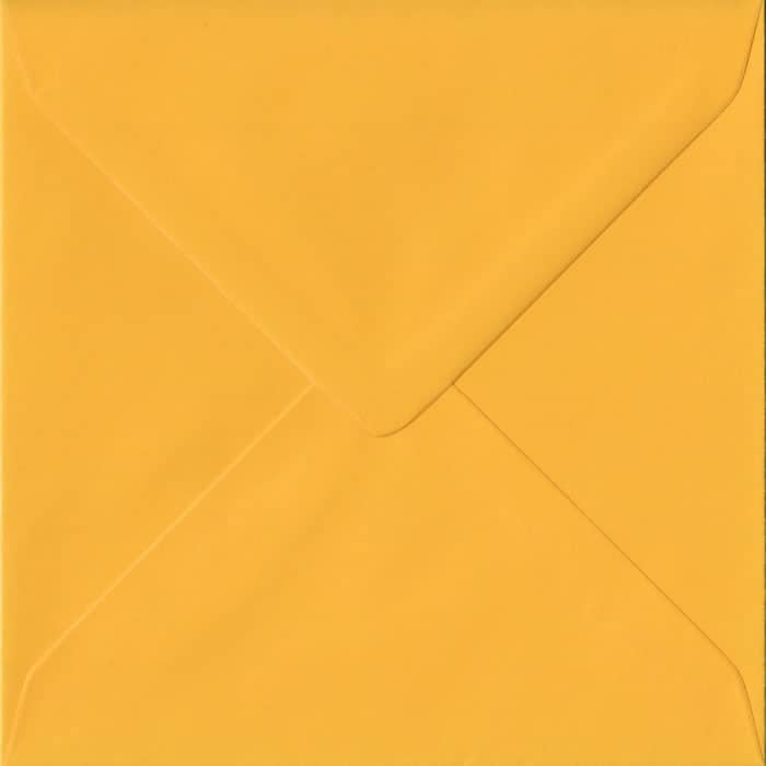 100 Square Yellow Envelopes. Golden Yellow. 155mm x 155mm. 100gsm paper. Gummed Flap.