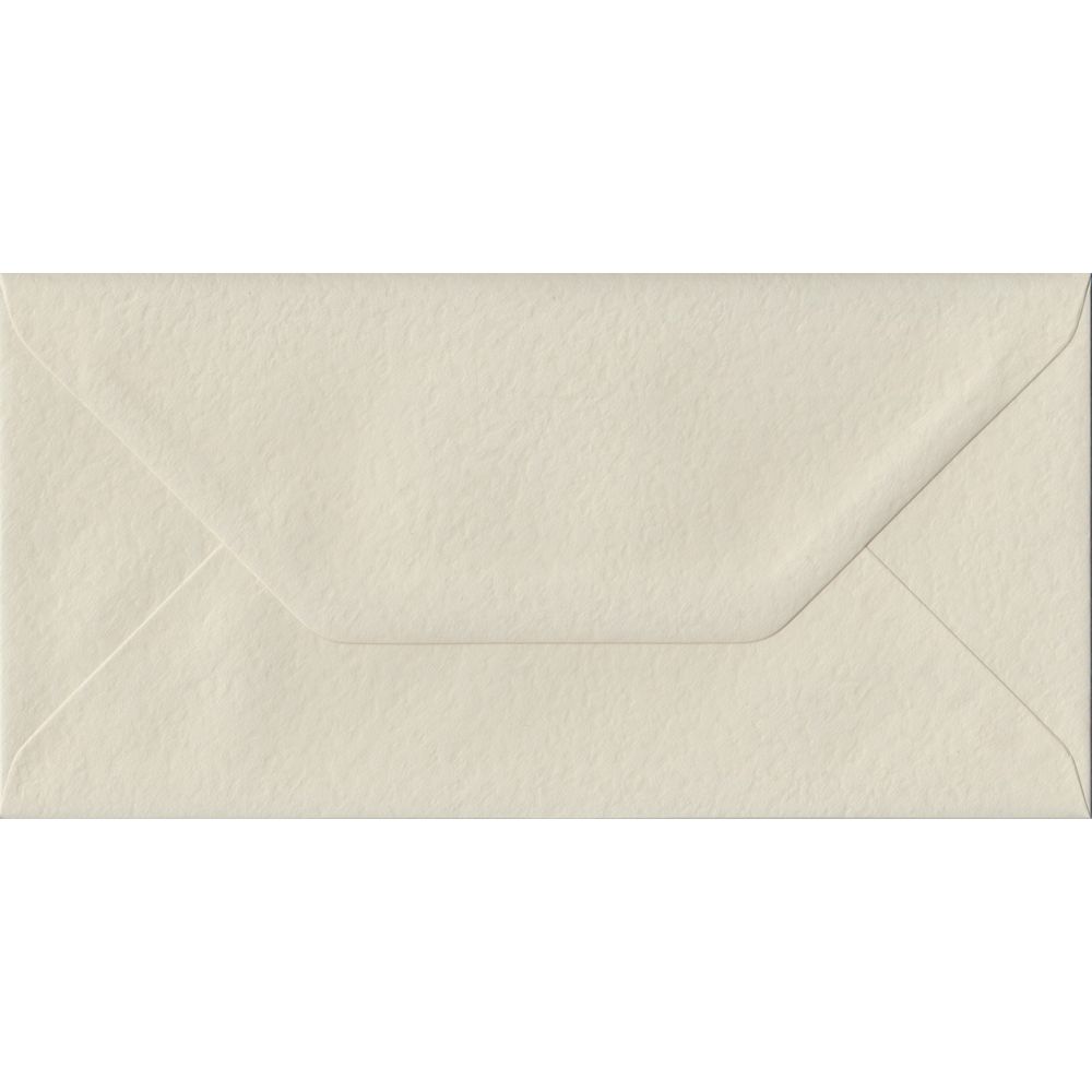 100 DL Cream Envelopes. Ivory Hammer. 110mm x 220mm. 100gsm paper. Gummed Flap.