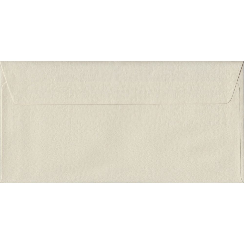 100 DL Cream Envelopes. Ivory Hammer. 110mm x 220mm. 100gsm paper. Peel/Seal Flap.